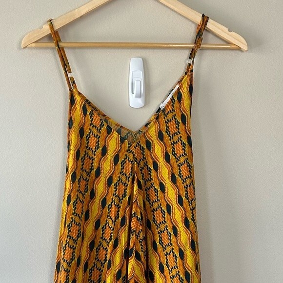 Kahindo Kano Orange Yellow Patterned Cropped Wide Leg Jumpsuit Size Large - Picture 4 of 9